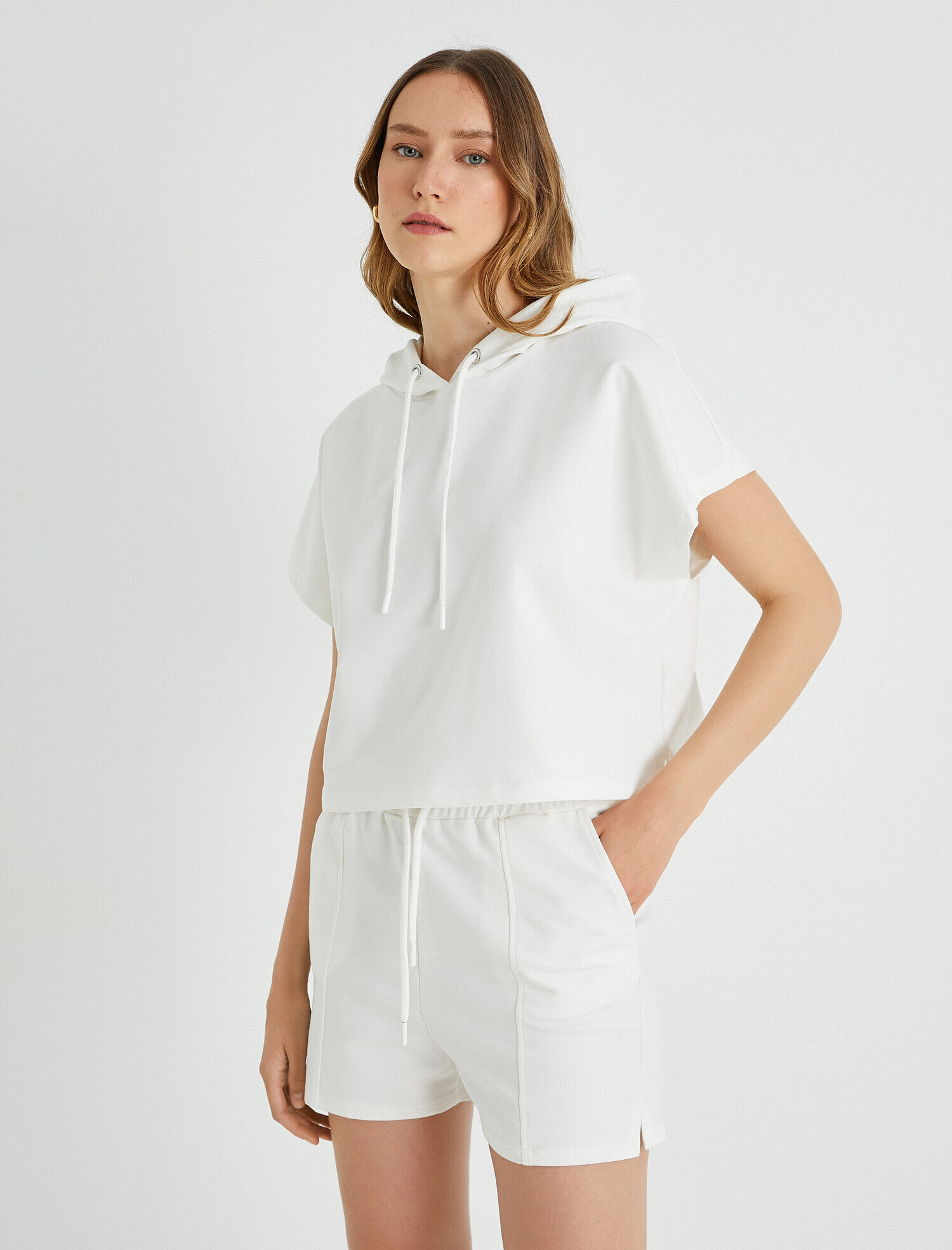   Crop Sweatshirt Kapüşonlu Kısa Kollu