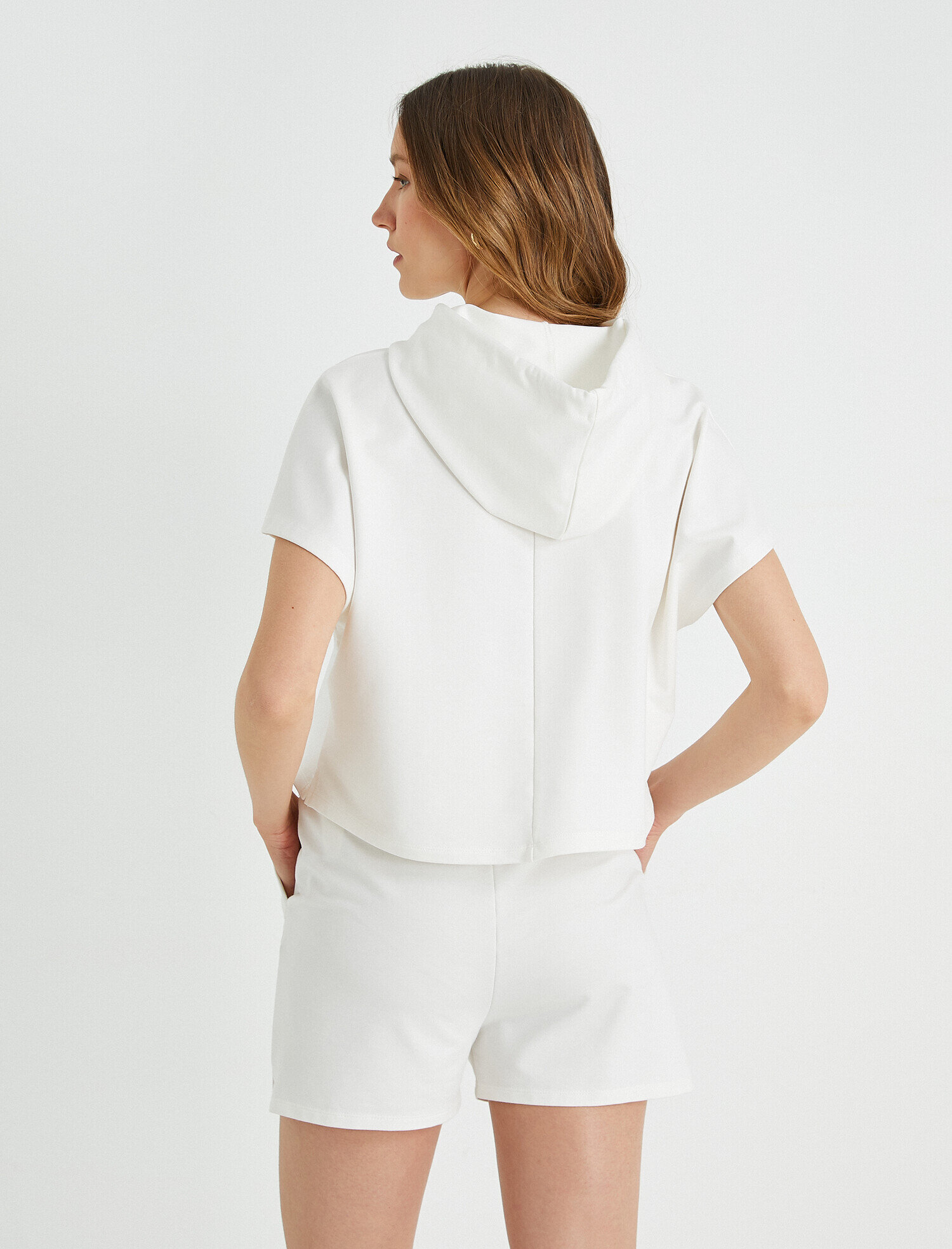   Crop Sweatshirt Kapüşonlu Kısa Kollu