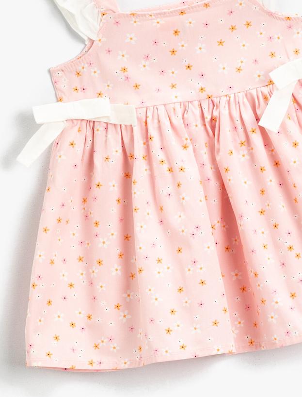  Kız Bebek Fırfırlı Askılı Elbise Çiçek Desenli Pamuklu