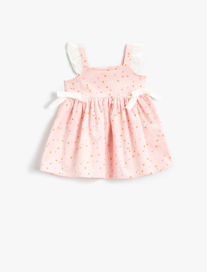 Kız Bebek Elbise Fırfırlı Askılı Çiçek Desenli Pamuklu