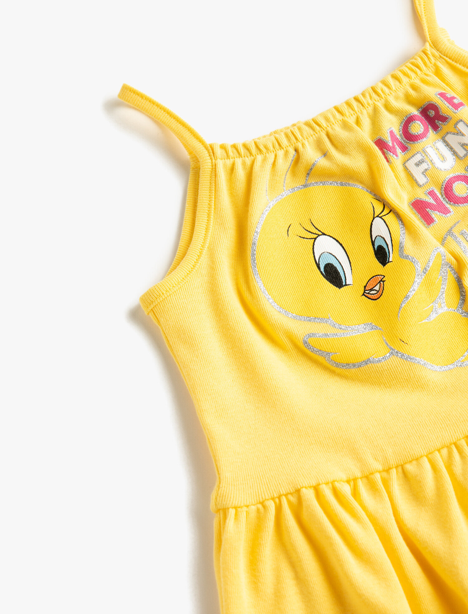  Kız Bebek Elbise Tweety Baskılı Fırfırlı Lisanslı Halter Yaka Pamuklu