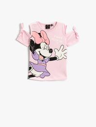 Minnie Mouse Lisanslı Omuz Detaylı Tişört Pamuklu