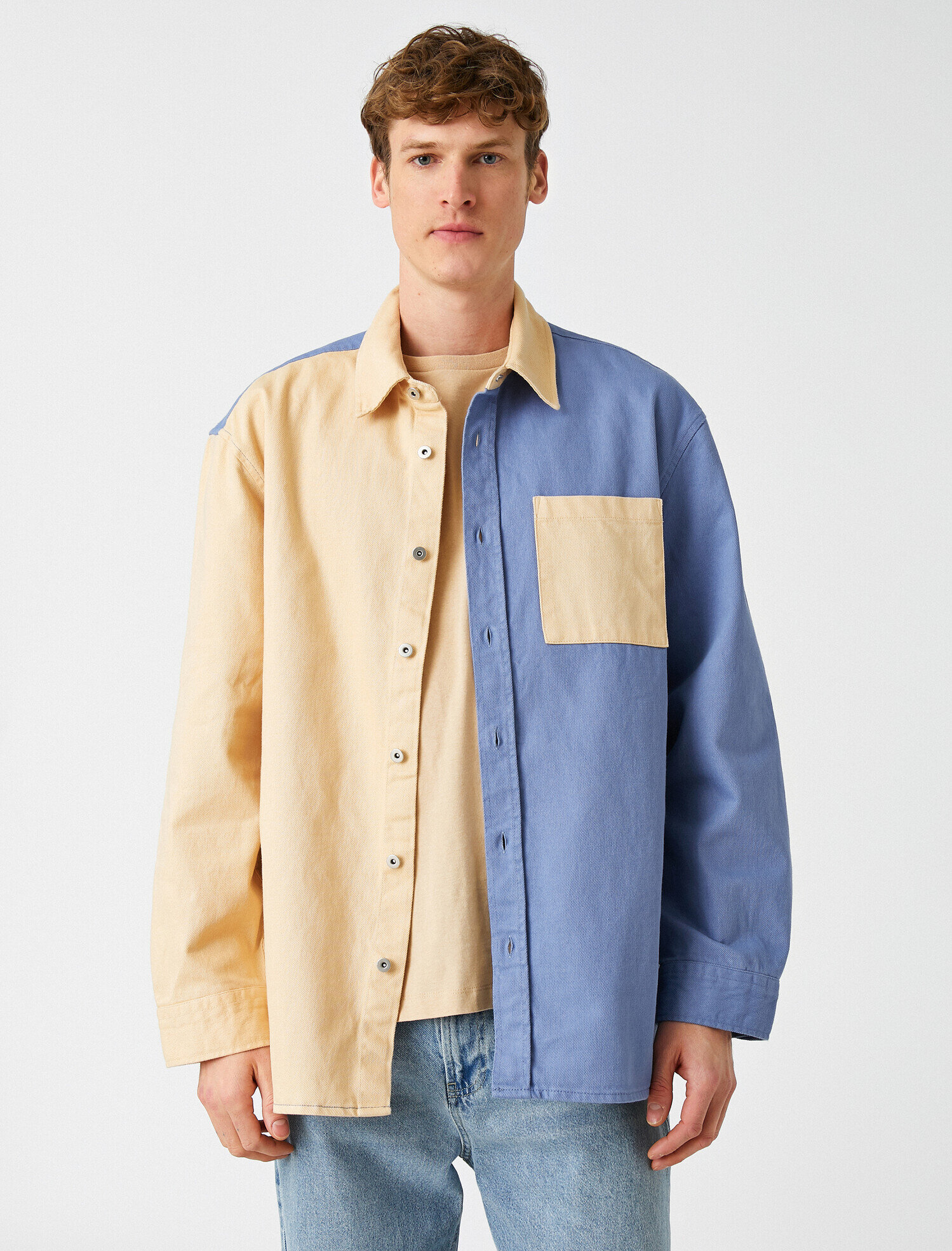   Renk Bloklu Oversize Gömlek