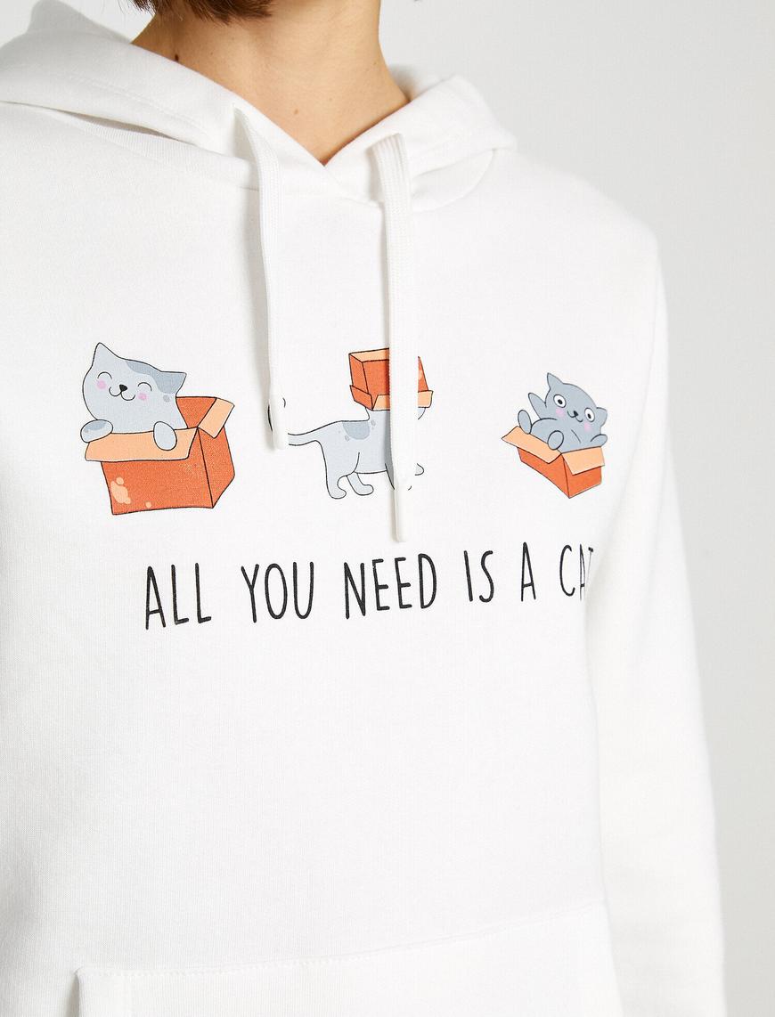   Baskılı Cepli Sweatshirt İçi Polarlı