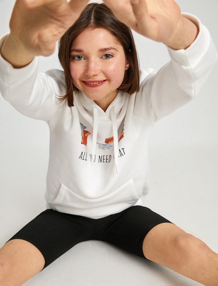   Baskılı Cepli Sweatshirt İçi Polarlı