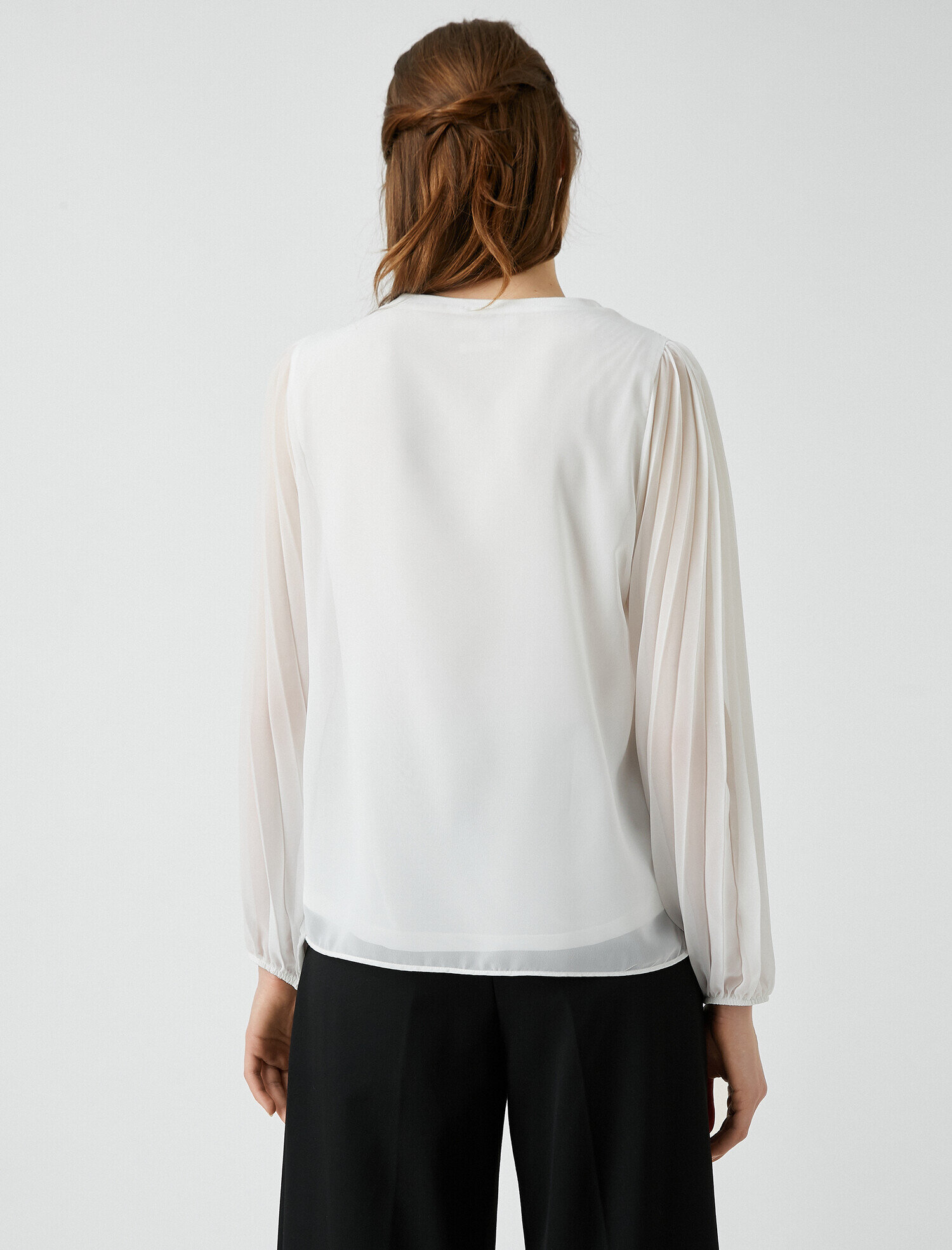   Uzun Kollu Tül Detaylı Bluz