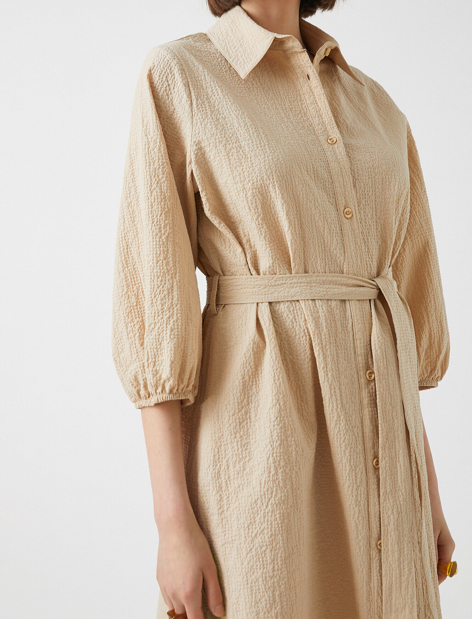   3/4 Kol Beli Bağlamalı Midi Elbise