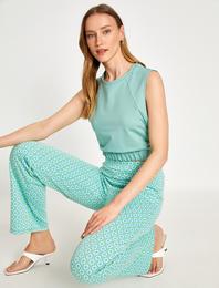 Crop Atlet Beli Lastikli Bisiklet Yaka Pamuklu