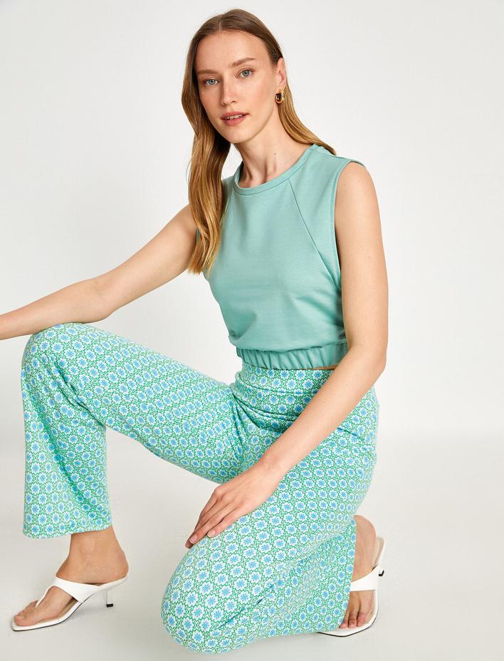  Crop Atlet Beli Lastikli Bisiklet Yaka Pamuklu