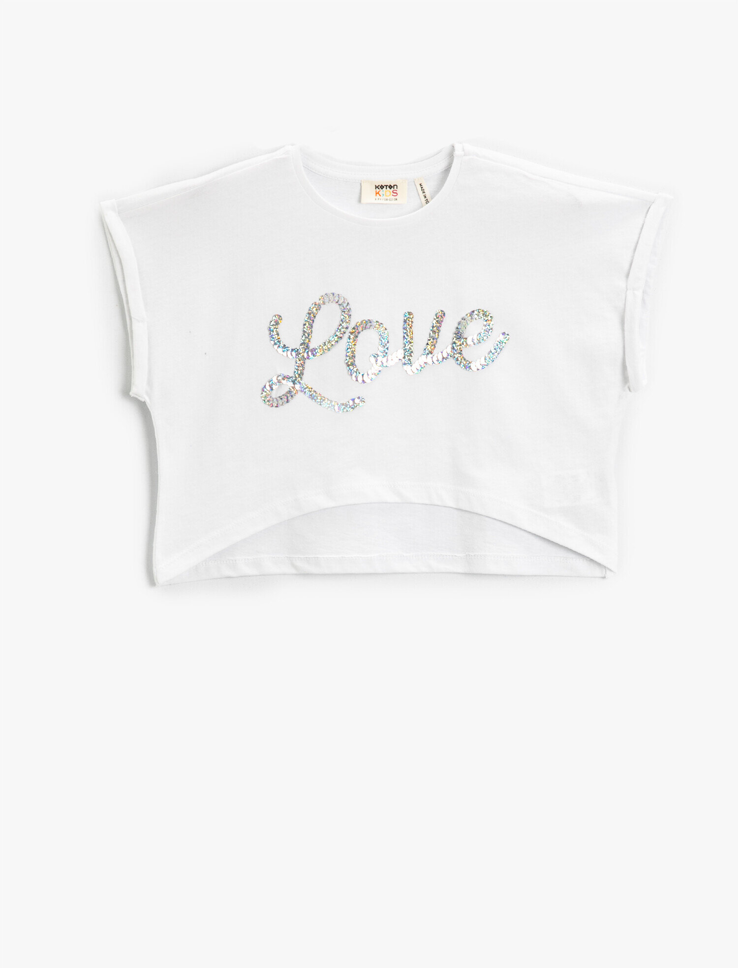  Kız Çocuk Pul Payetli Crop Kolsuz Bisiklet Yaka Tişört Pamuklu