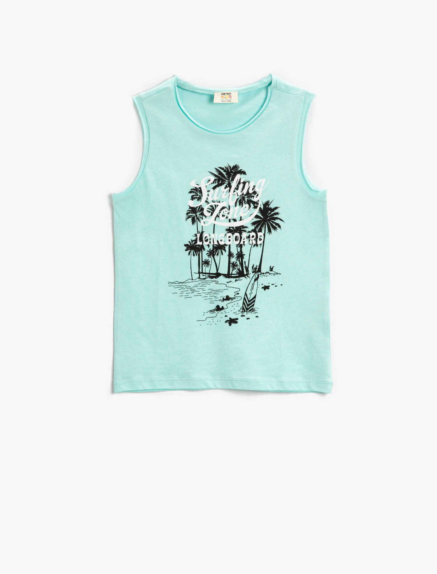  Erkek Çocuk Yaz Temalı Palmiye Baskılı Kısa Kollu Bisiklet Yaka Atlet Pamuklu