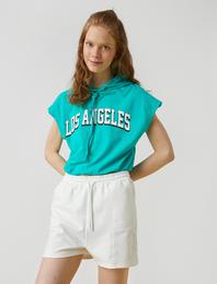 Crop Kolsuz Baskılı Kapşonlu Tişört