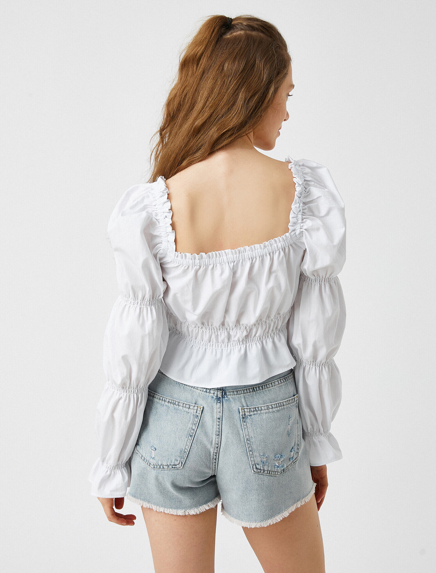   Balon Kollu Bluz Kare Yaka