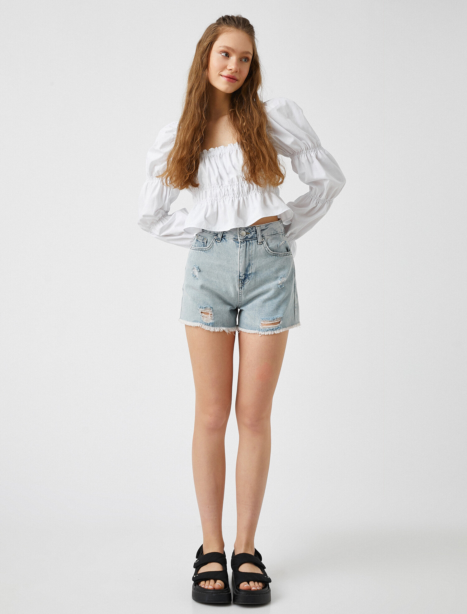   Balon Kollu Bluz Kare Yaka