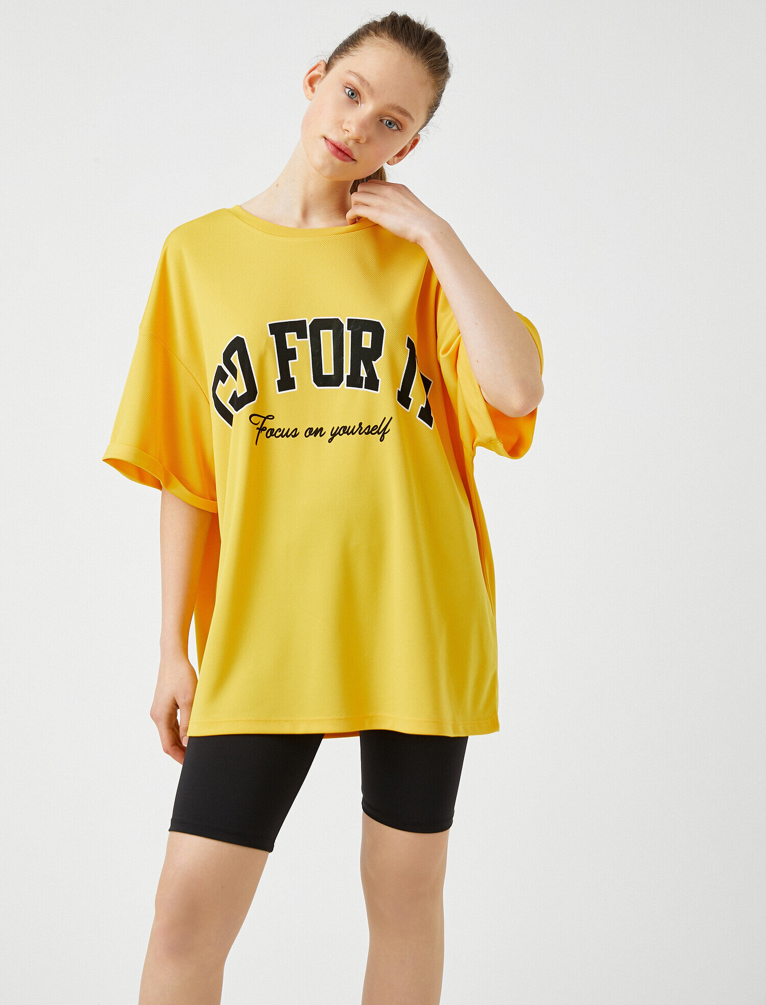   Sloganlı Oversize Spor Tişört