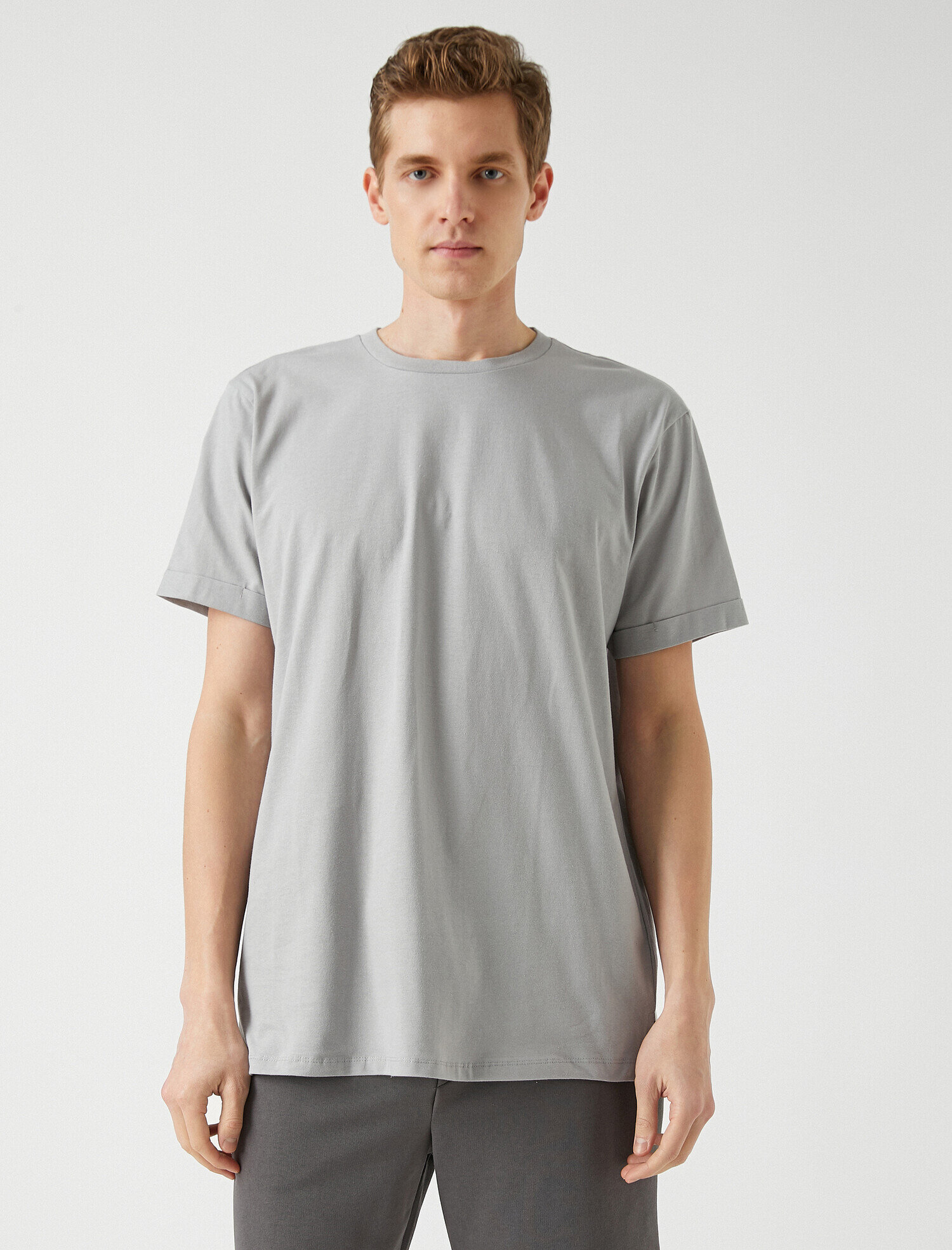   Basic Uzun Tişört Bisiklet Yaka