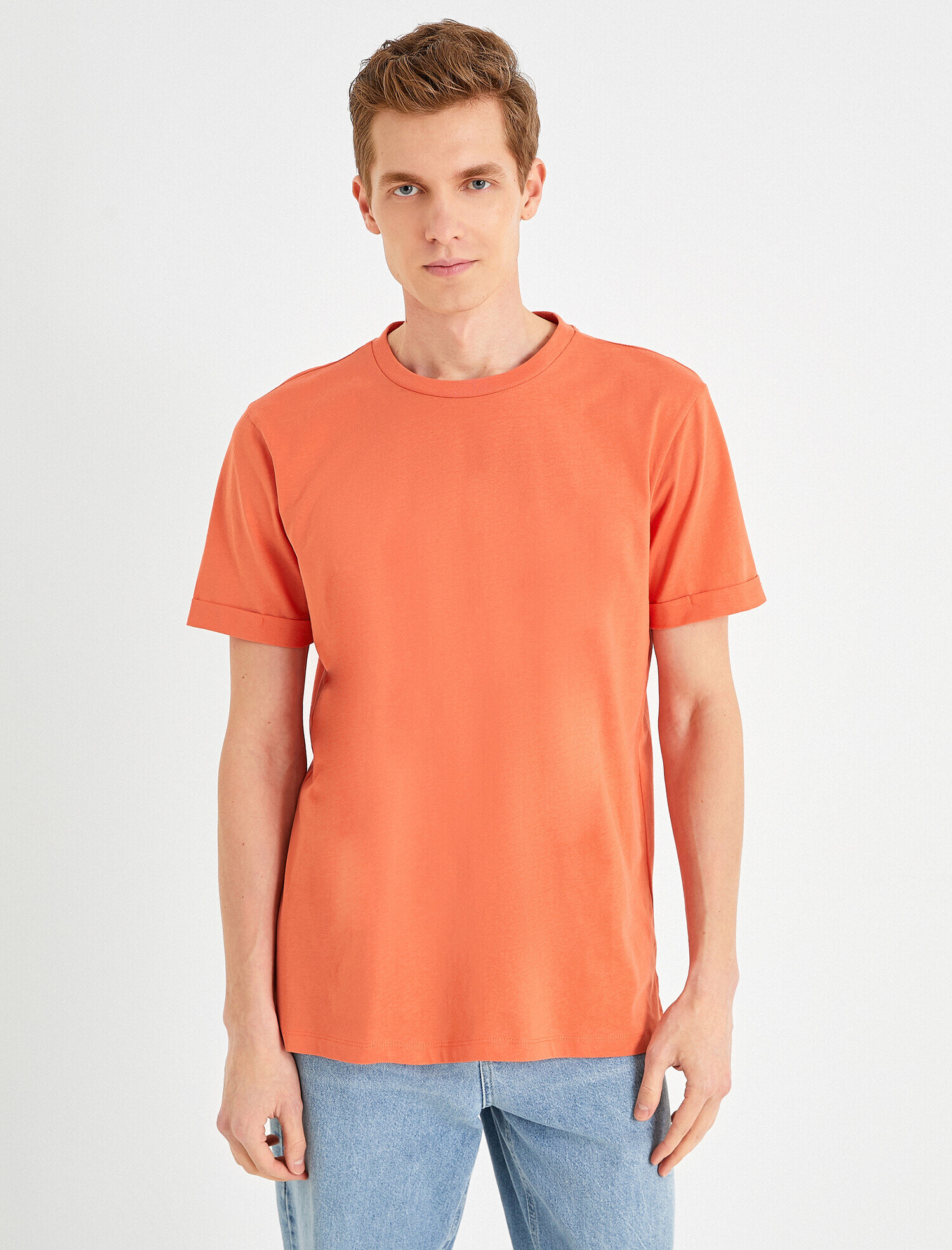   Basic Uzun Tişört Bisiklet Yaka