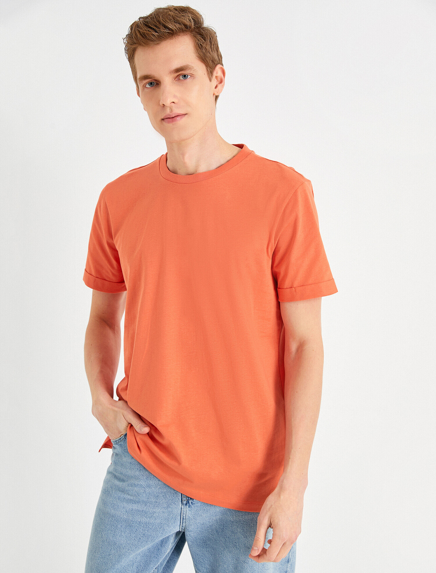   Basic Uzun Tişört Bisiklet Yaka