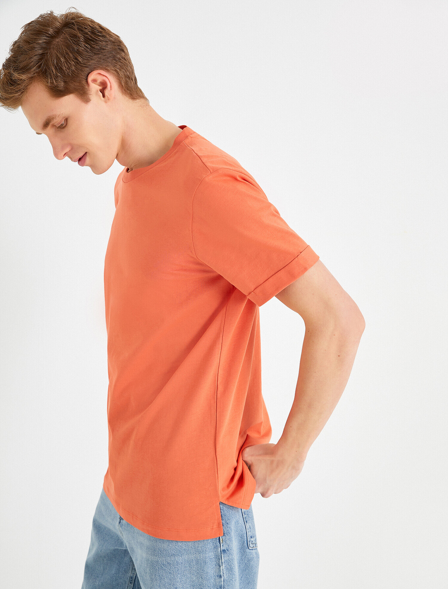   Basic Uzun Tişört Bisiklet Yaka