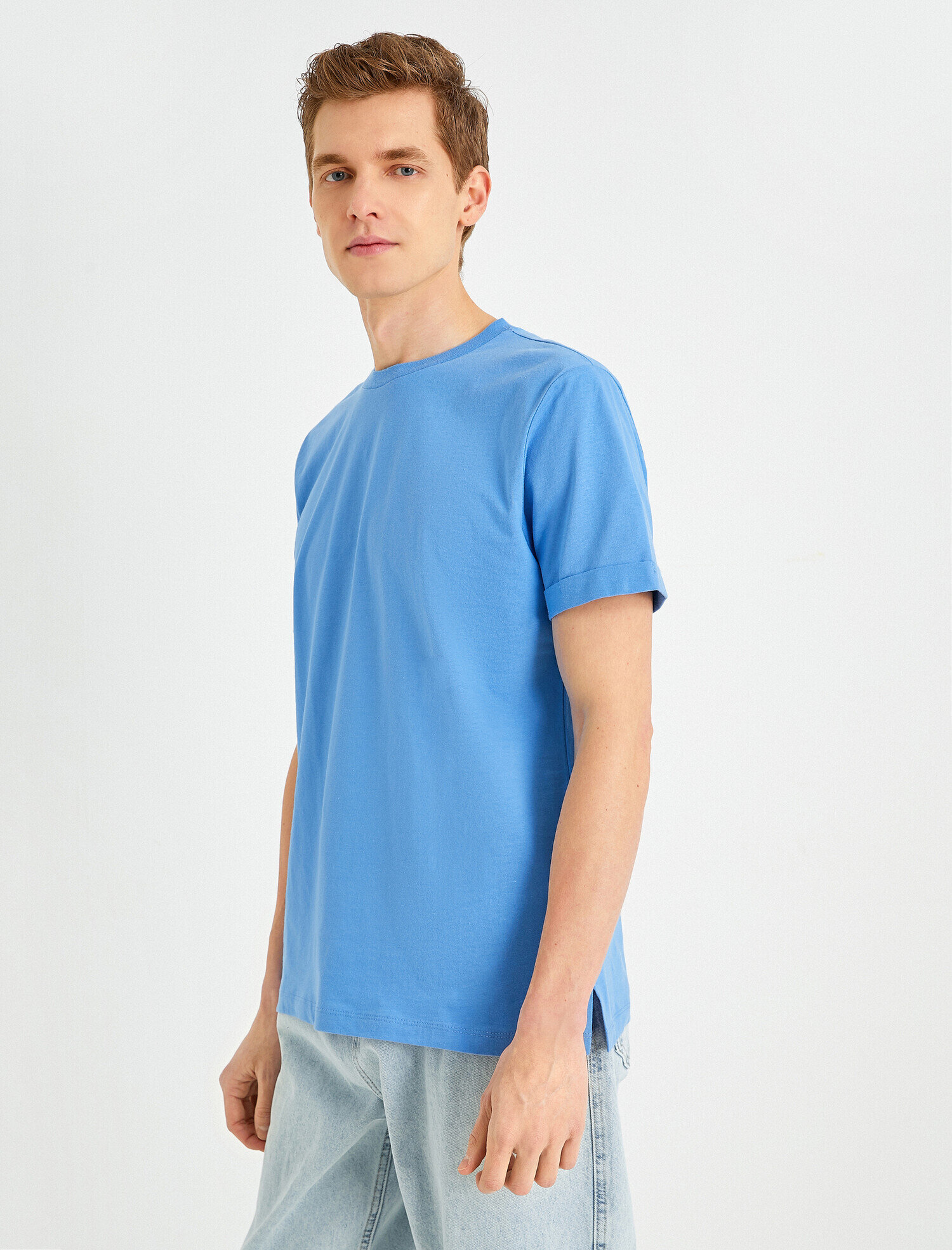   Basic Uzun Tişört Bisiklet Yaka