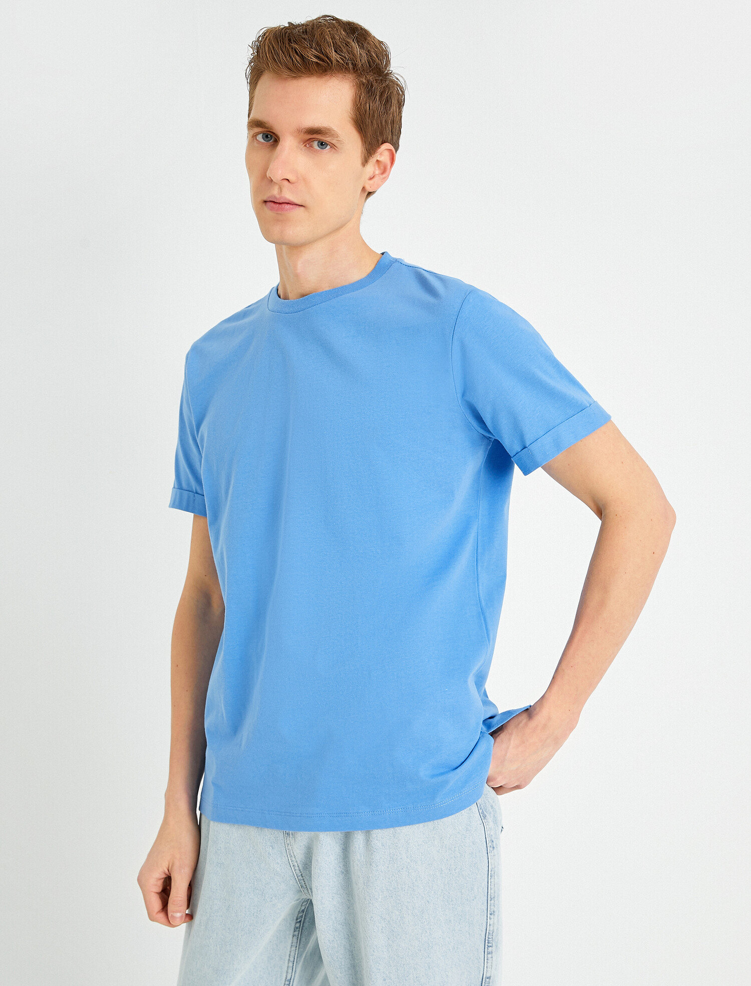   Basic Uzun Tişört Bisiklet Yaka