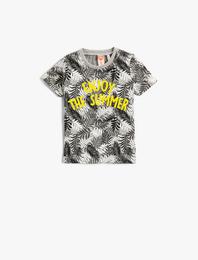 Çiçek Baskılı Tişört Bisiklet Yaka