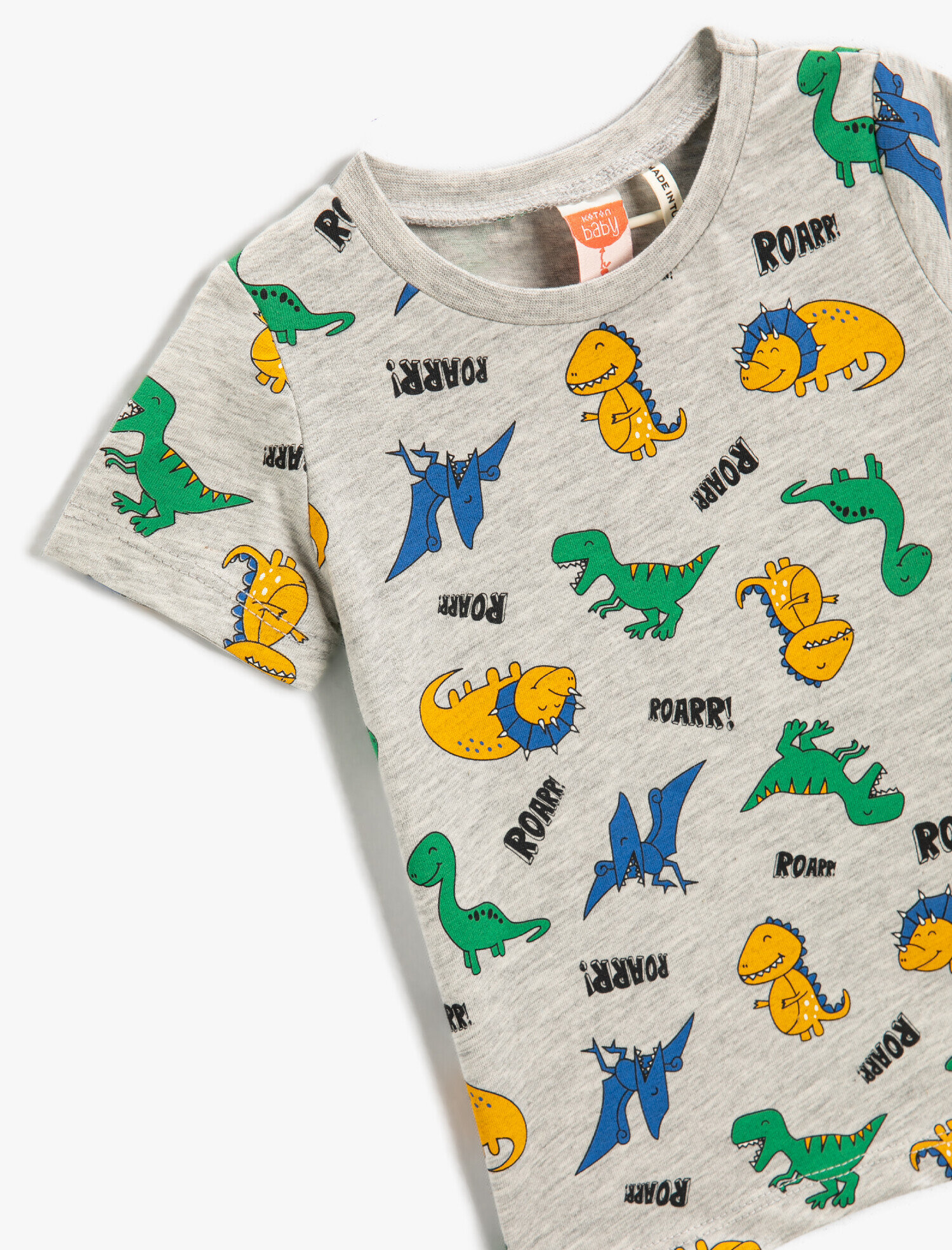  Erkek Bebek Dinozor Baskılı Tişört Kısa Kollu