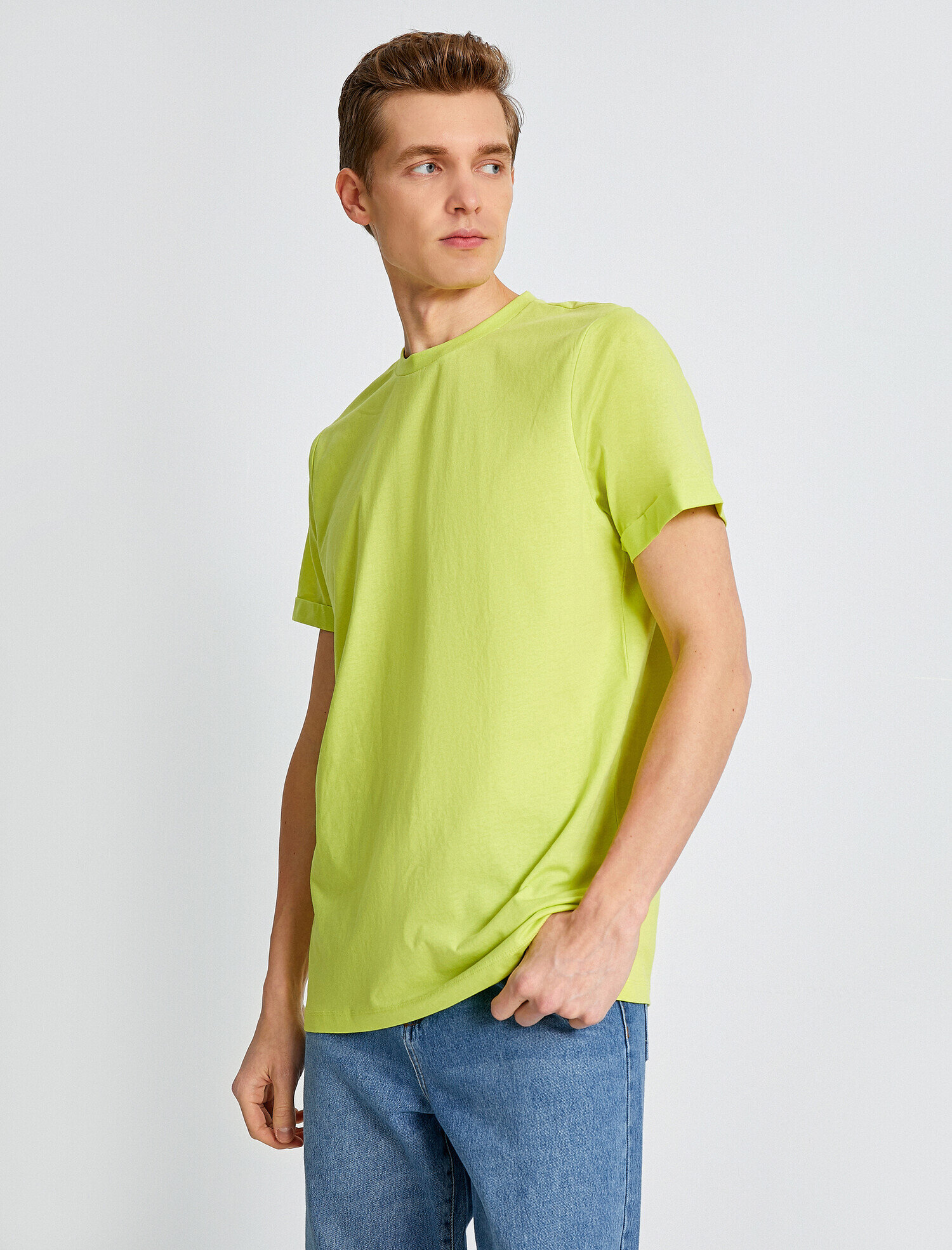   Basic Uzun Tişört Bisiklet Yaka