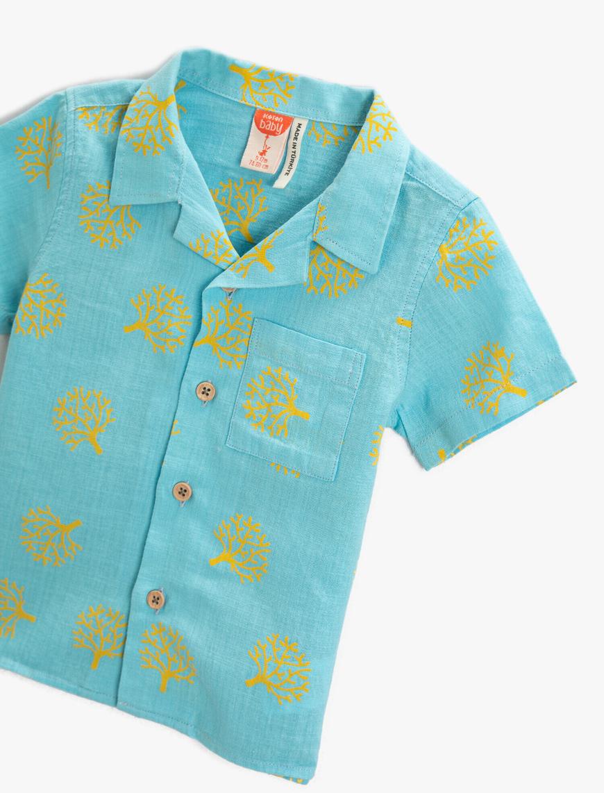  Erkek Bebek Mercan Desenli Gömlek Kısa Kollu Pamuklu Cepli