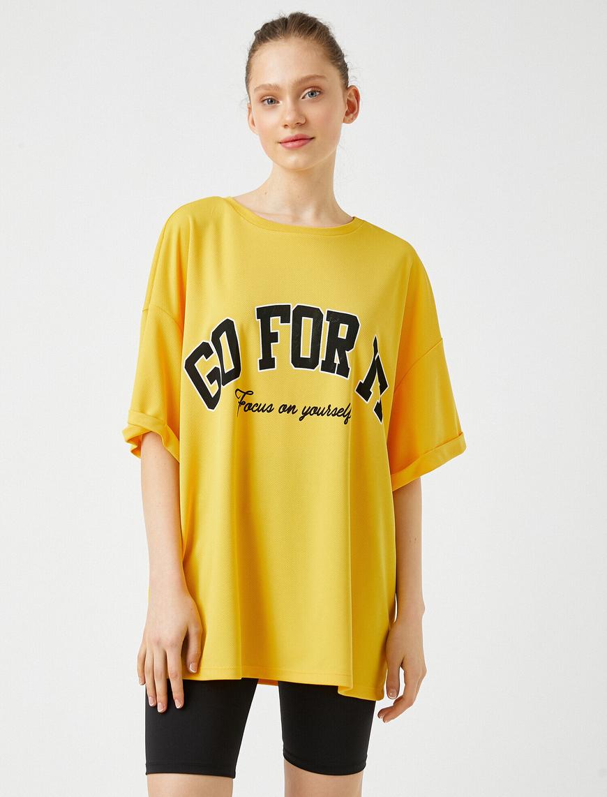   Sloganlı Oversize Spor Tişört