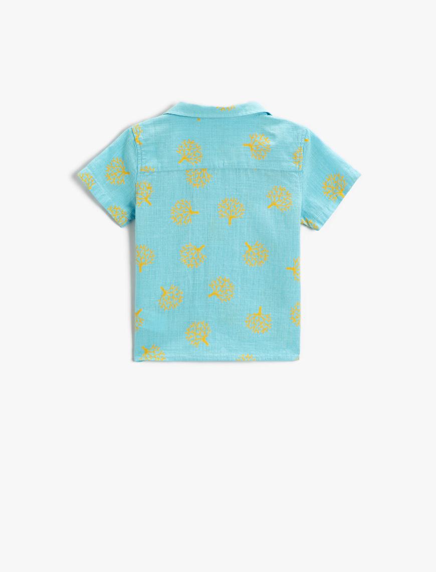  Erkek Bebek Mercan Desenli Gömlek Kısa Kollu Pamuklu Cepli