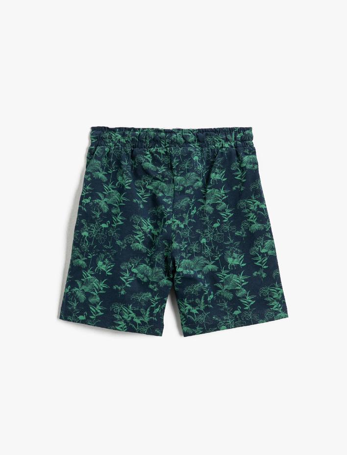 Erkek Çocuk Çiçek Baskılı Şort Beli Lastikli Cepli Diz Üstü Pamuklu