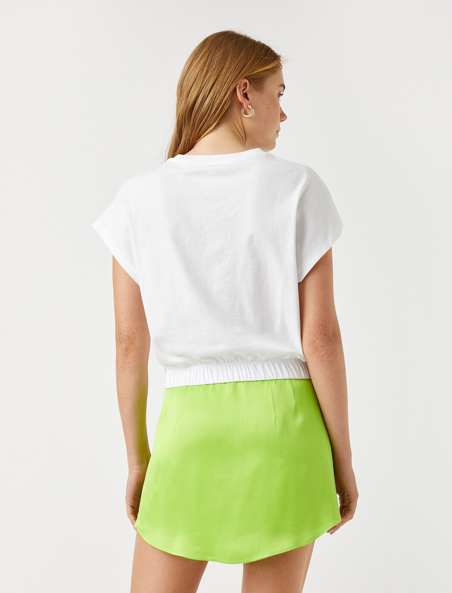   Beli Lastikli Pamuklu Crop Basic Tişört