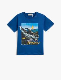 Balina Pul Payetli Kısa Kollu Bisiklet Yaka Tişört Pamuklu