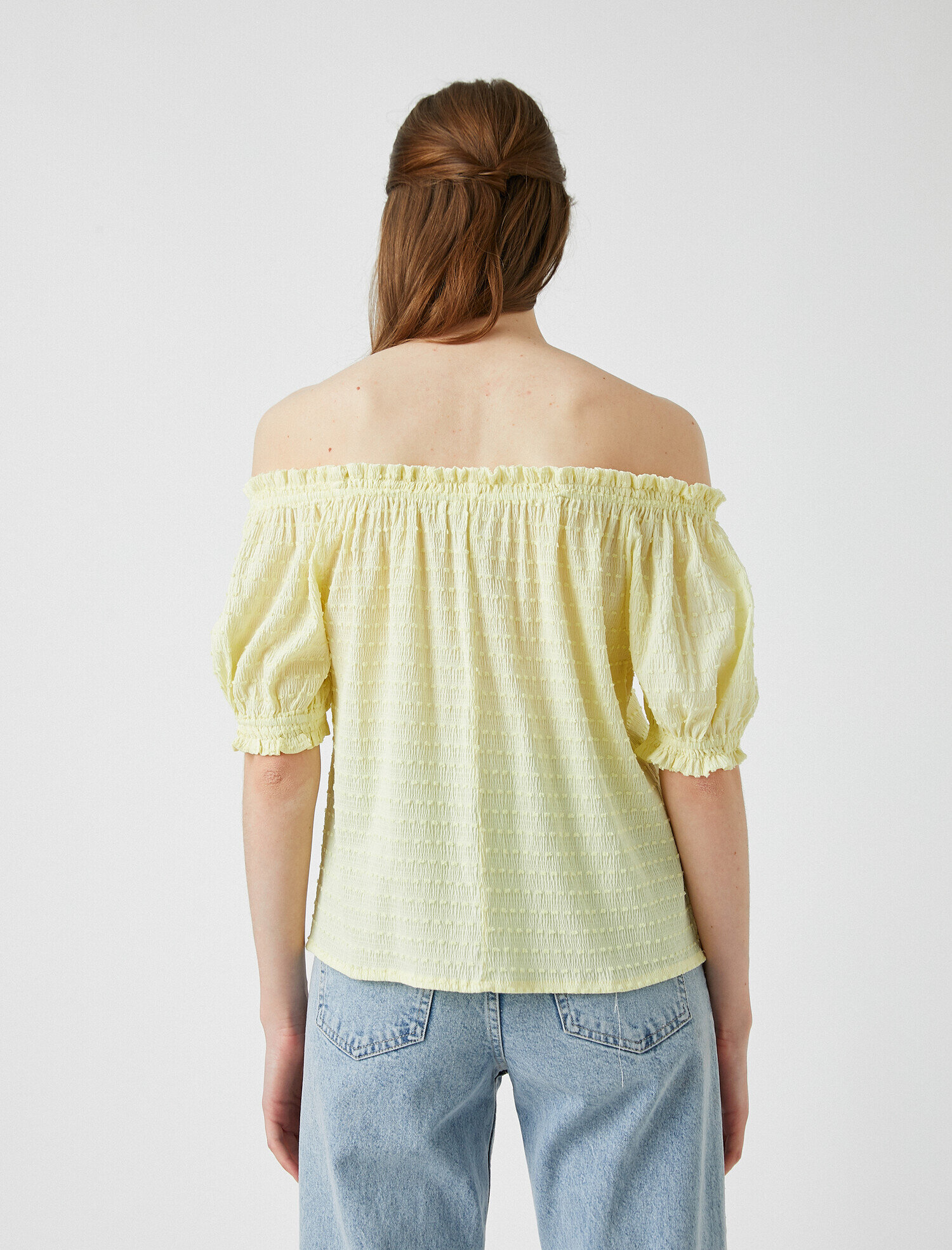   Omzu Açık Bluz Kısa Balon Kollu