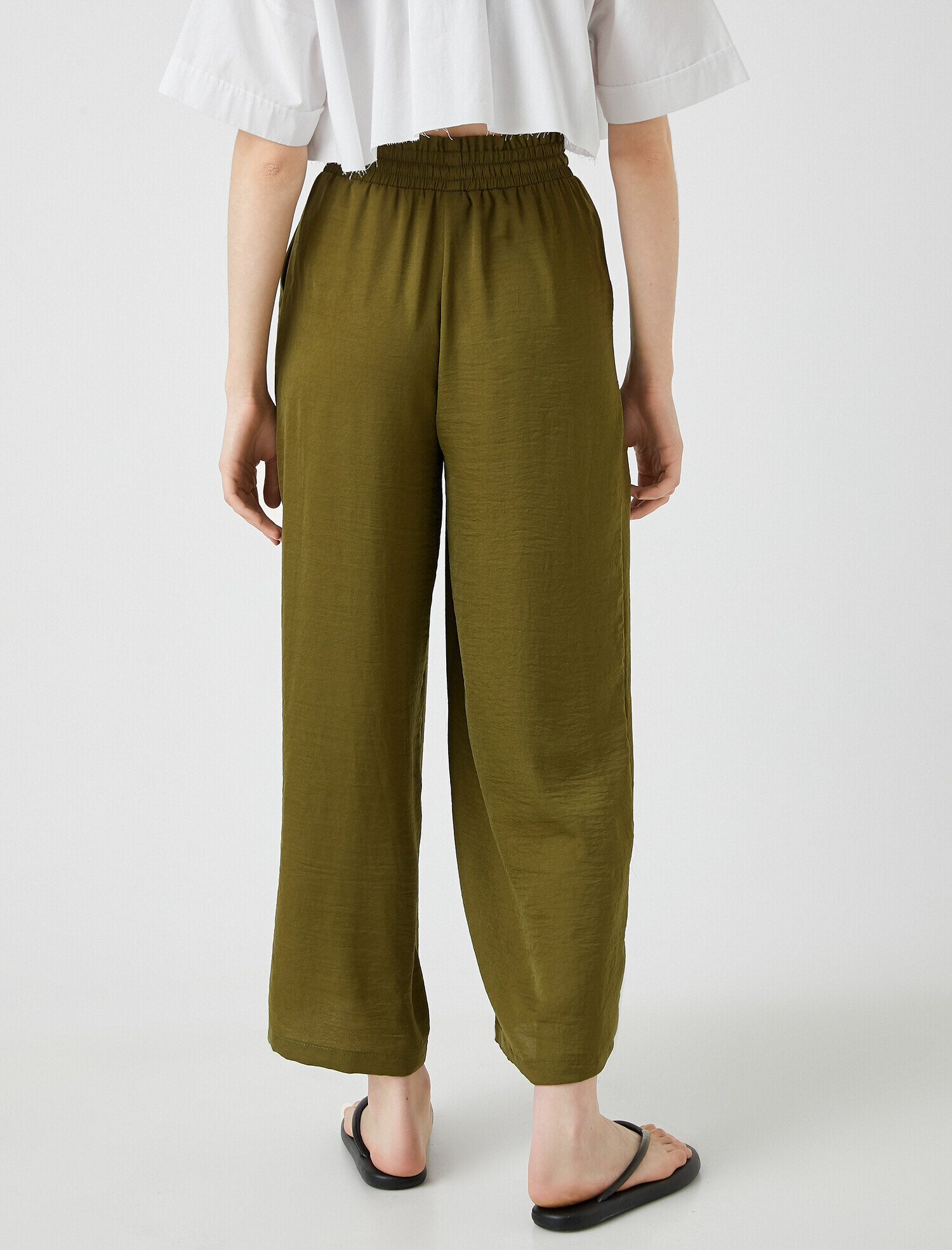   Bol Paça Pantolon Beli Bağlamalı Saten Görünümlü