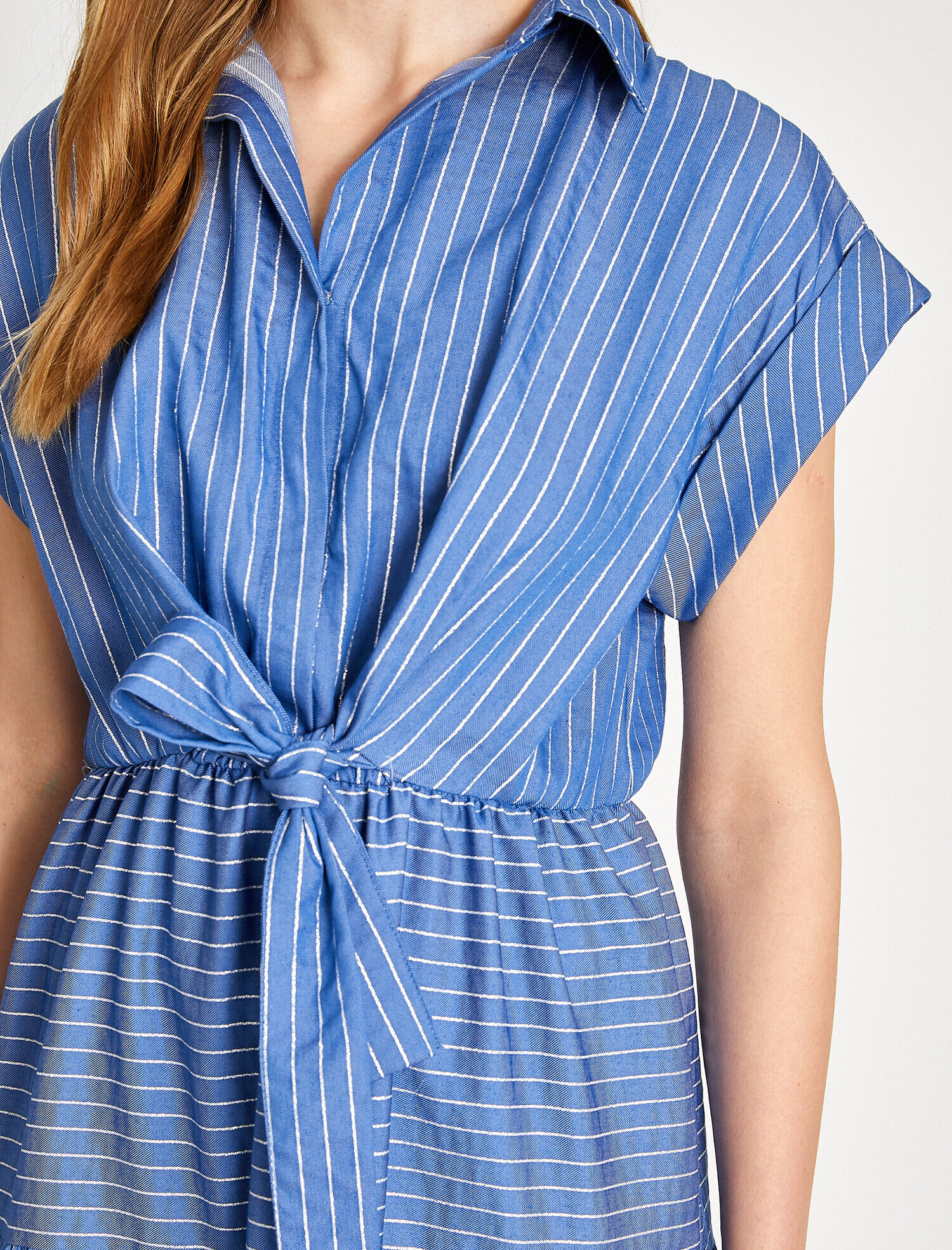   Fırfırlı Uzun Elbise Bağlama Detaylı Kısa Kollu