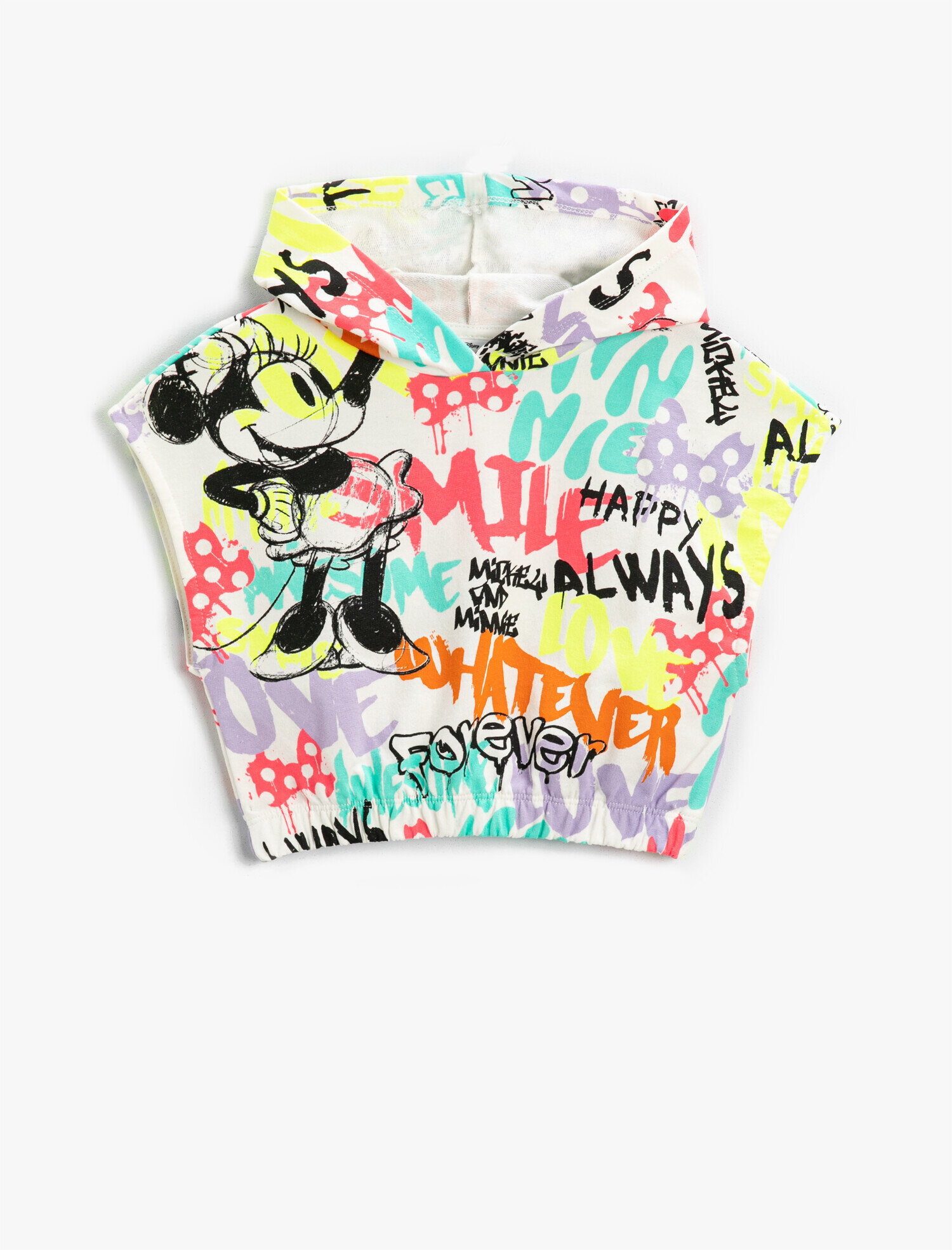  Kız Çocuk Kapüşonlu Kısa Kollu Sweatshirt Crop Lisanslı