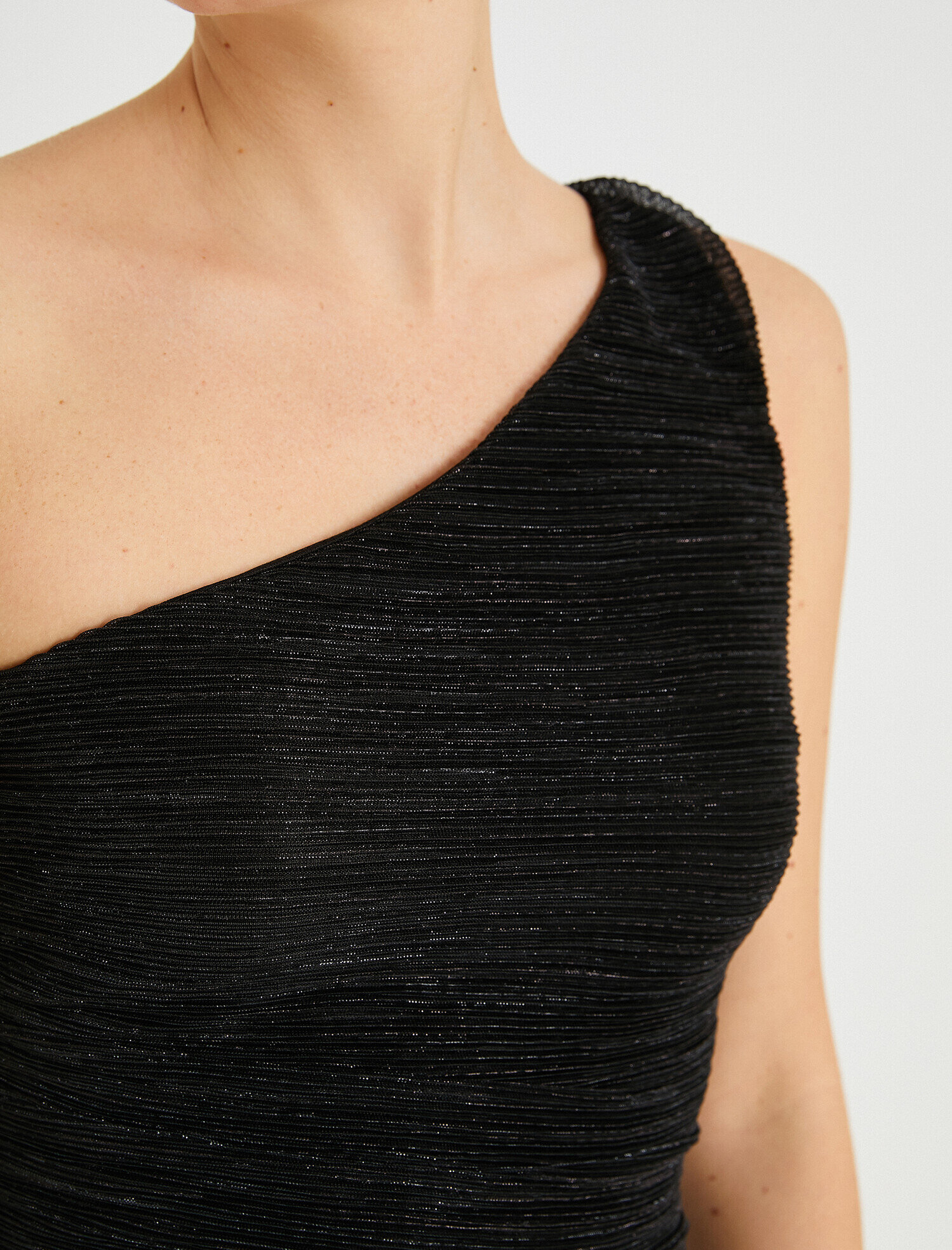   Mini Abiye Elbise Pırıltılı Tek Omuz