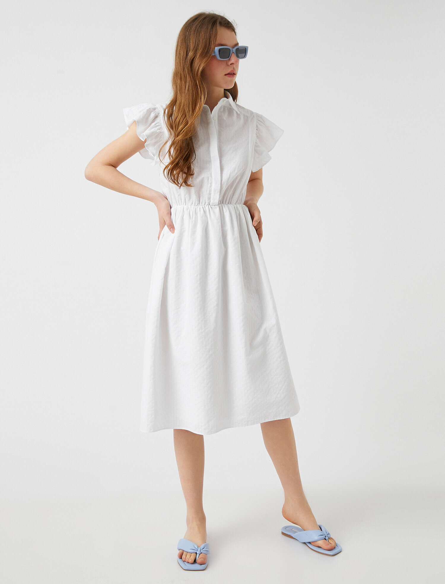   Fırfırlı Gömlek Elbise Midi