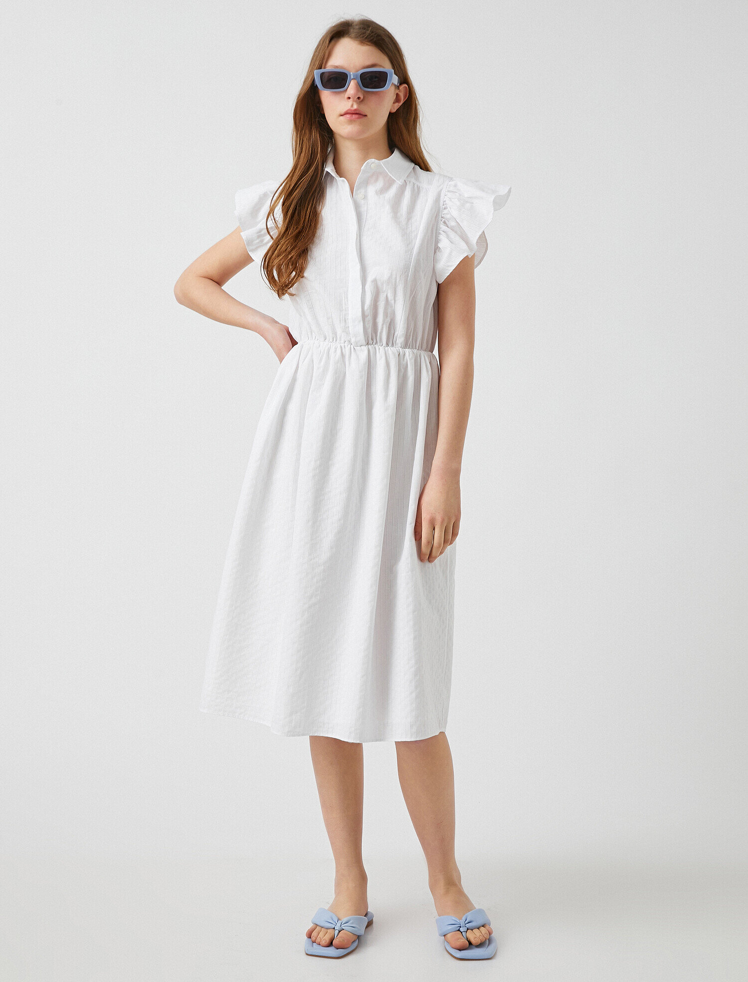   Fırfırlı Gömlek Elbise Midi