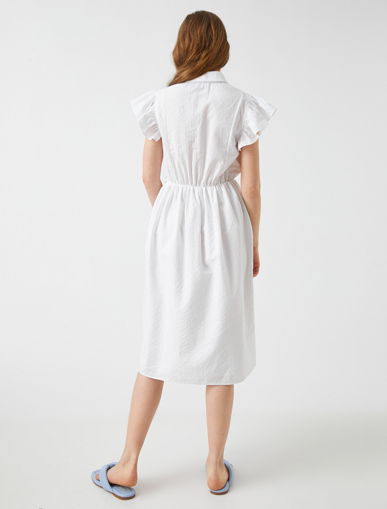   Fırfırlı Gömlek Elbise Midi