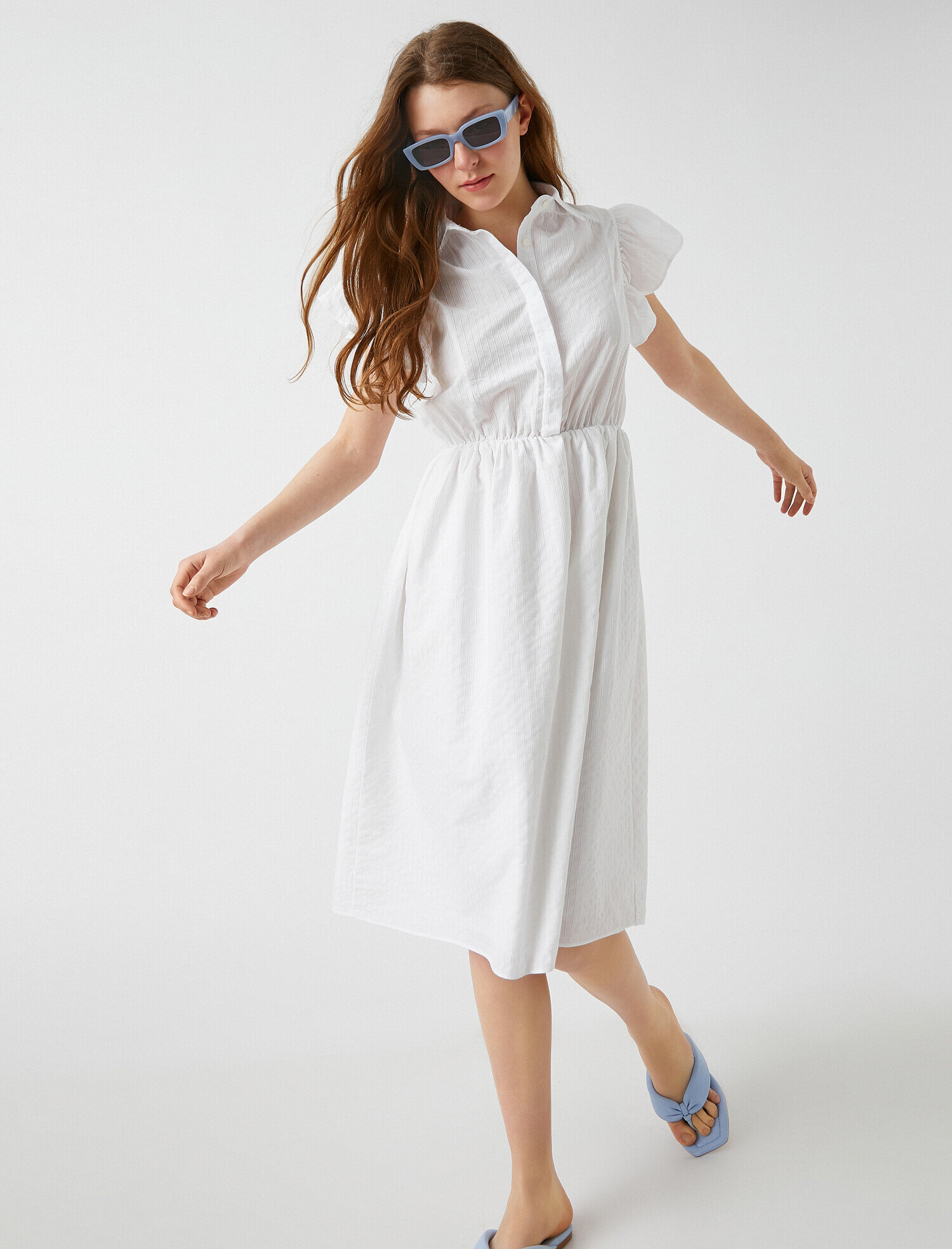   Fırfırlı Gömlek Elbise Midi