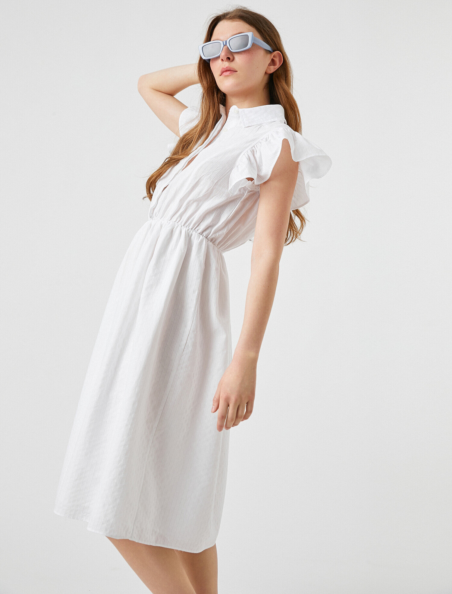   Fırfırlı Gömlek Elbise Midi