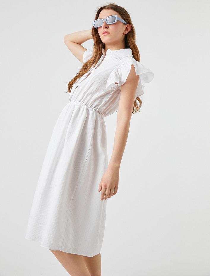  Fırfırlı Gömlek Elbise Midi