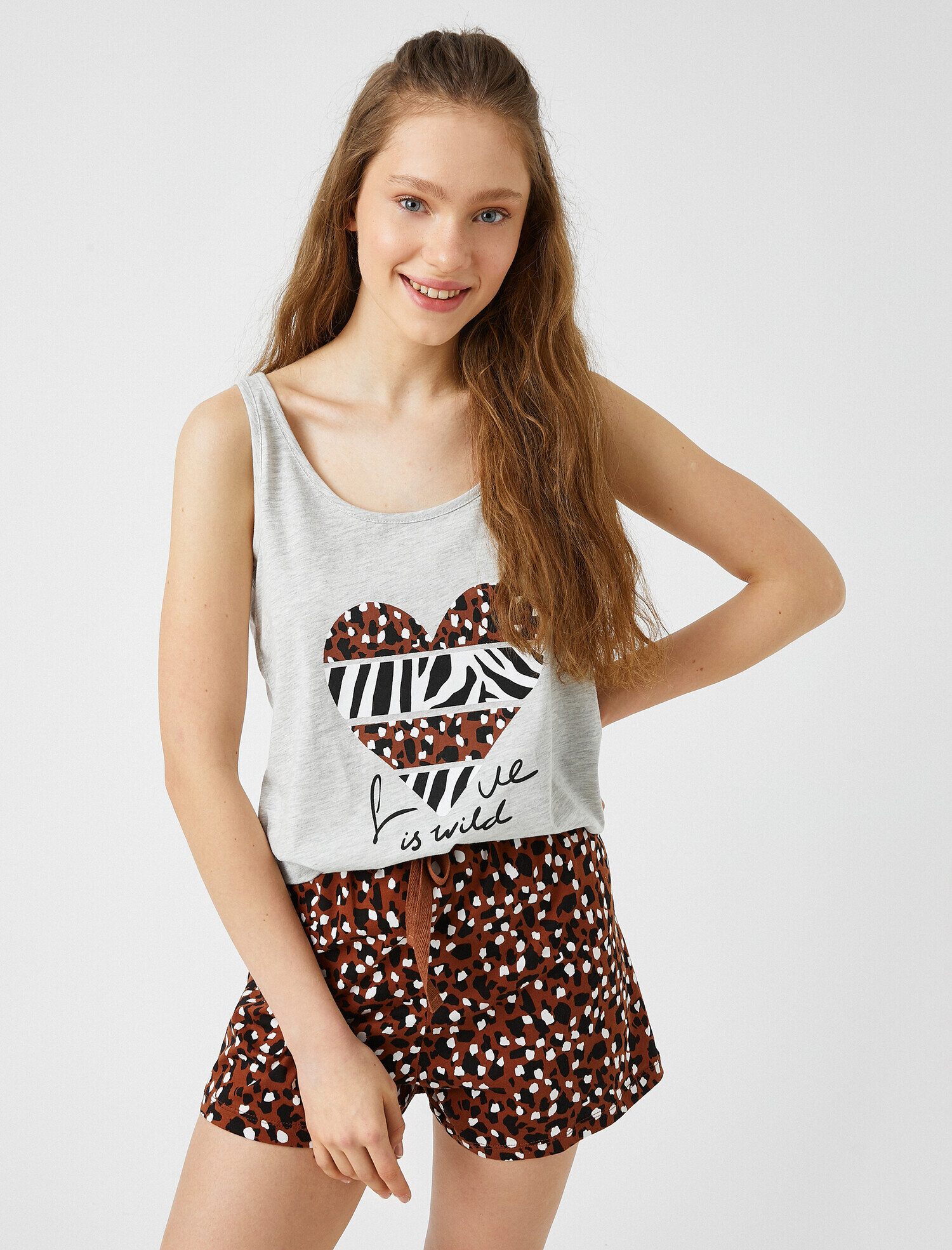   Kalp Baskılı Pijama Set