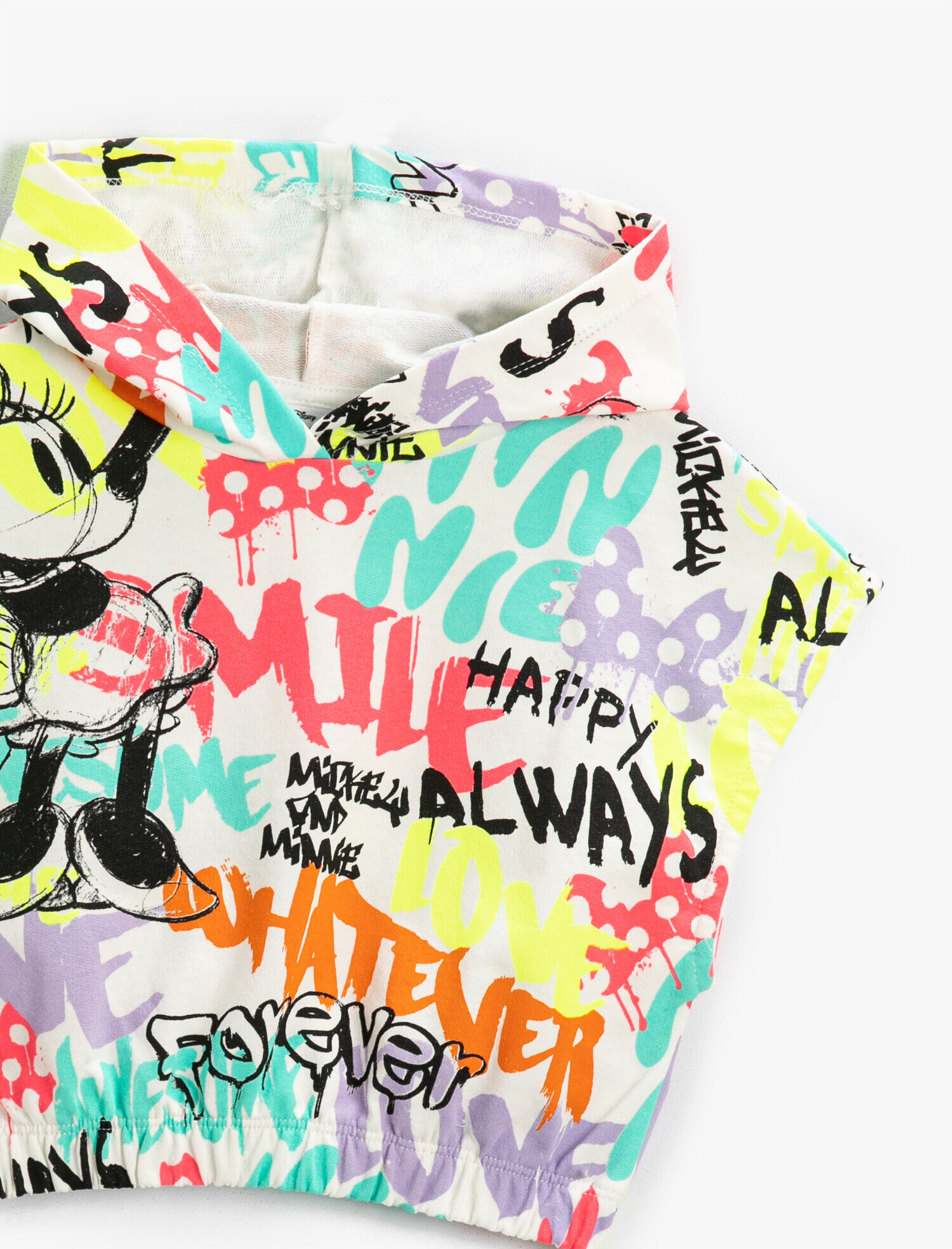  Kız Çocuk Kapüşonlu Kısa Kollu Sweatshirt Crop Lisanslı