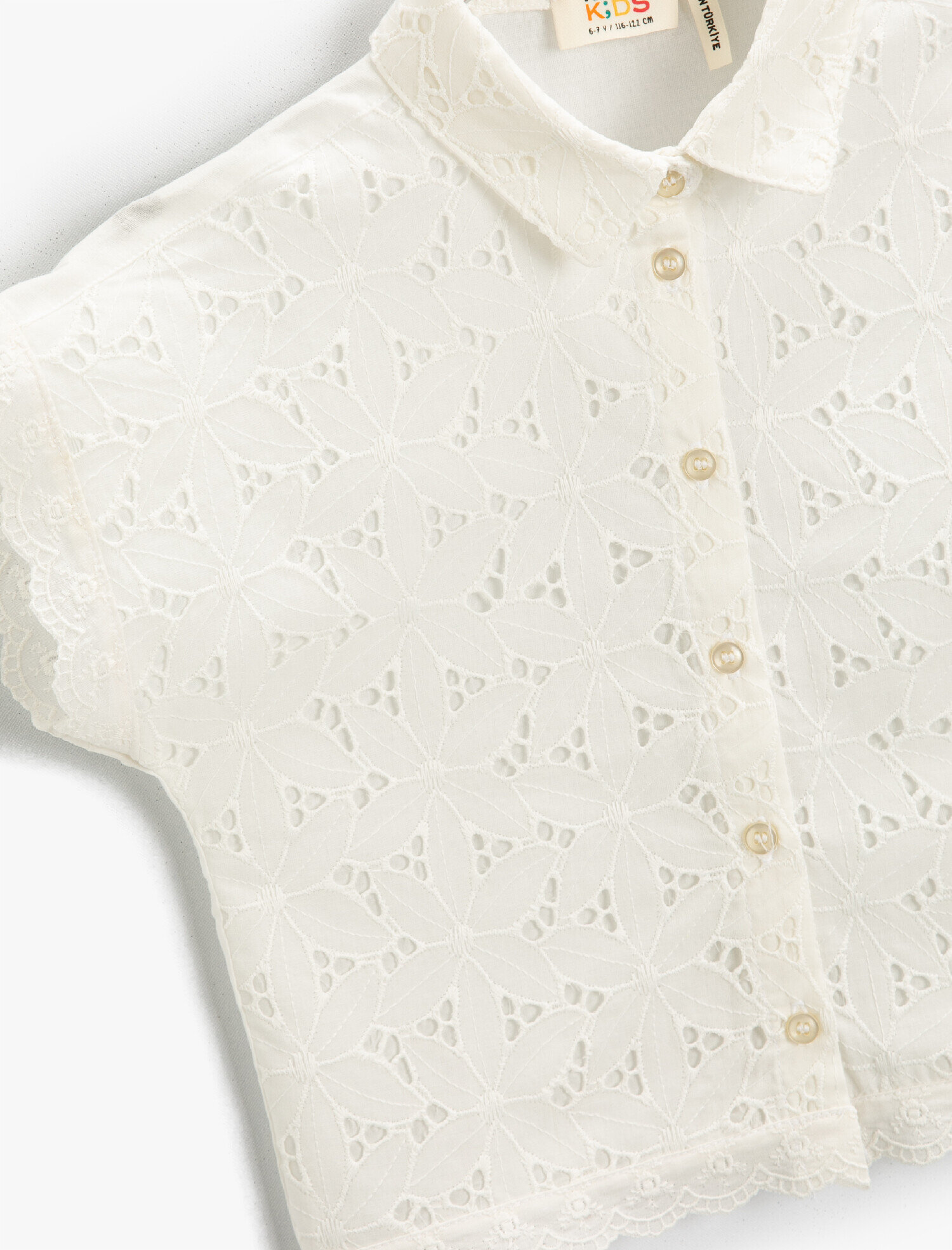  Kız Çocuk Fisto İşlemeli Crop Oversize Kısa Kollu Gömlek