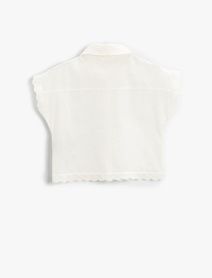 Kız Çocuk Fisto İşlemeli Crop Oversize Kısa Kollu Gömlek