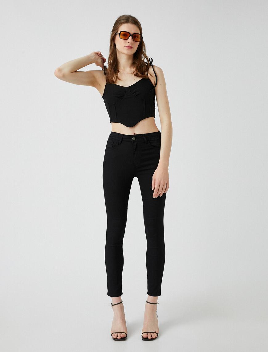   Dar Kesim Kot Pantolon Yüksek Bel - Skinny Fit Jean